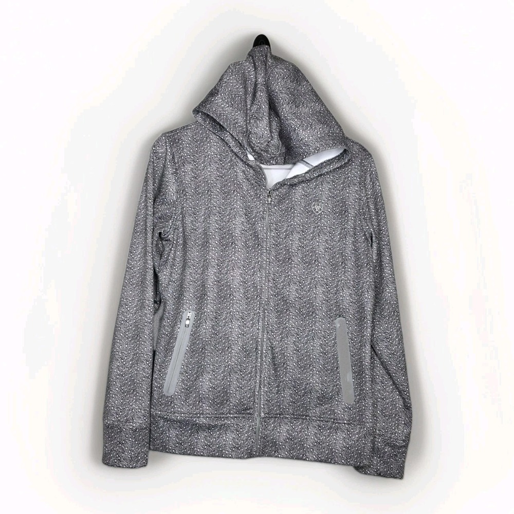 Ariat Tek Hoodie Womens Lg Full Zip Performance Fleece Sweatshirt Gray Ranch